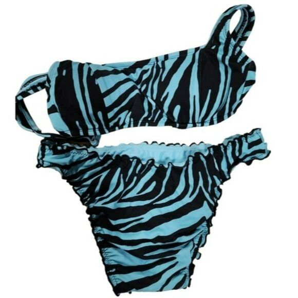 Shade And Shore Blue Black Zebra Print Swim Bikini Set Two Piece Size M - Picture 3 of 13